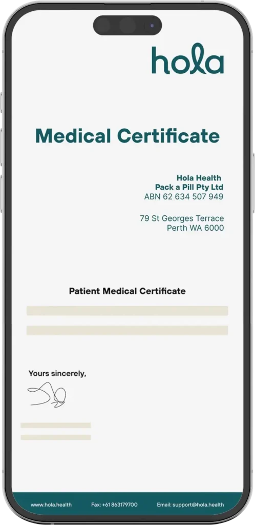 Online medical certificate sample displayed on a smartphone screen